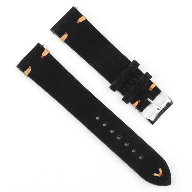 High Quality Suede Leather Vintage Watch Straps Blue Watchbands Replacement Strap for Watch Accessories 18mm 20mm 22mm 24mm Black-Orange Line