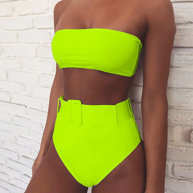 

2019 New Buckle Bikini Push Up High Waist Print Swimwear Women Brazilian Neon Bikini Set Summer Bathing Suit Beachwear Swimsuit