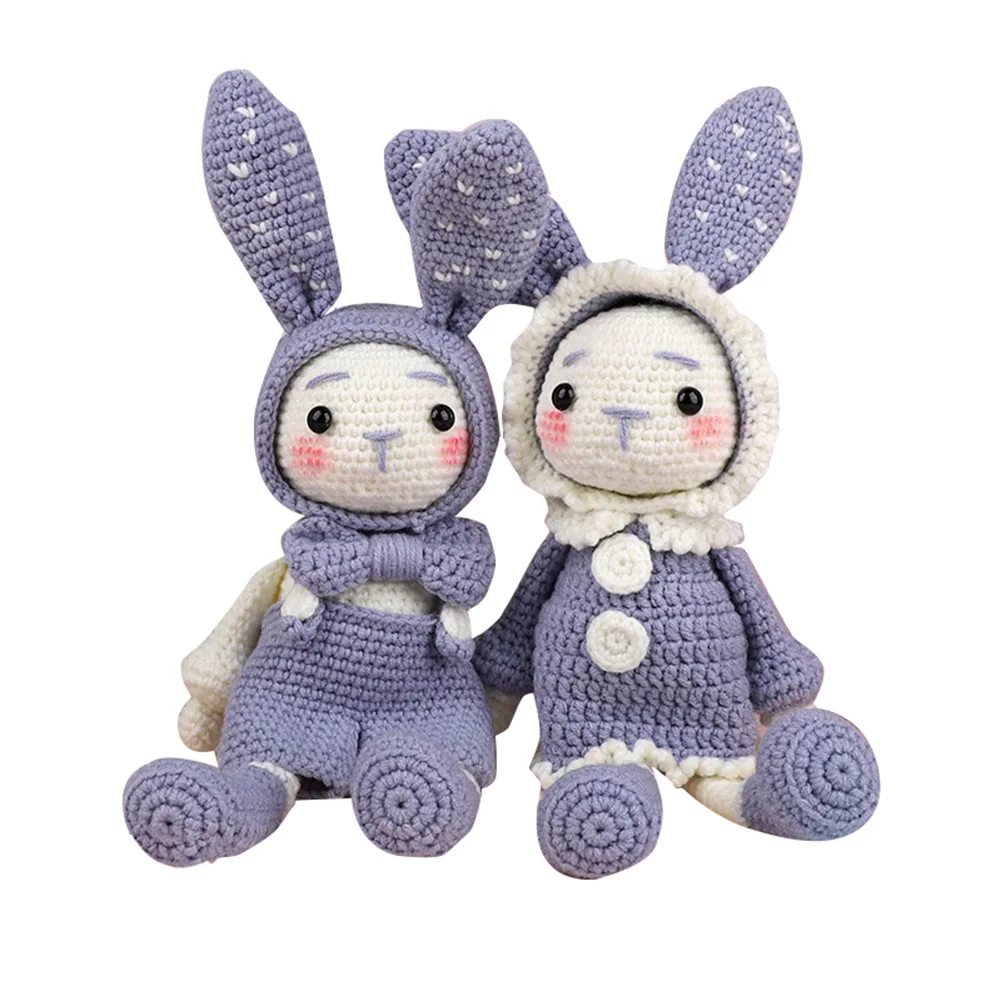 Hot Handmade Crocheted Wool Dolls Material Pack DIY Long Ears Rabbits Handmade Dolls L99 - Цвет: gray