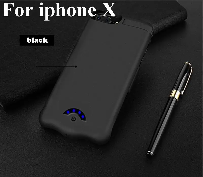 Чехол для зарядного устройства для iphone 6, 6s, 7, 8 plus, X power Bank, ультра тонкий внешний резервный чехол для аккумулятора для iphone 6 s, Powrebank - Цвет: For iPhone X Black
