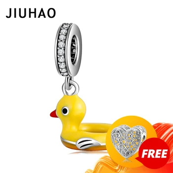 

100% 925 Sterling Silver Little yellow duck enamel pendants charms For fine Jewelry Bracelet Making bead Diy women Accessories