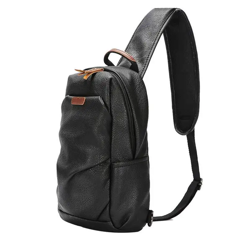 

Men's Chest Bag Leather Messenger Bag Multi-Functional Crossbody Bags Male Korea Messenger Shoulder Bag USB Charging Chest Pack