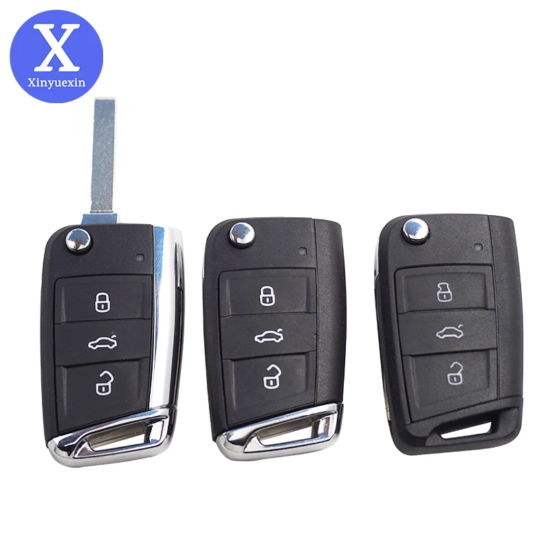 Xinyuexin Folding Remote Car Key Shell for Golf7 Jetta Passat Polo Bora for Skoda Octavia for Seat Uncut HU162T Blade 3 Buttons xinyuexin car key shell for mazda 3 5 6 2 3 buttons remote key fob folding flip plastic case uncut blade car accessories