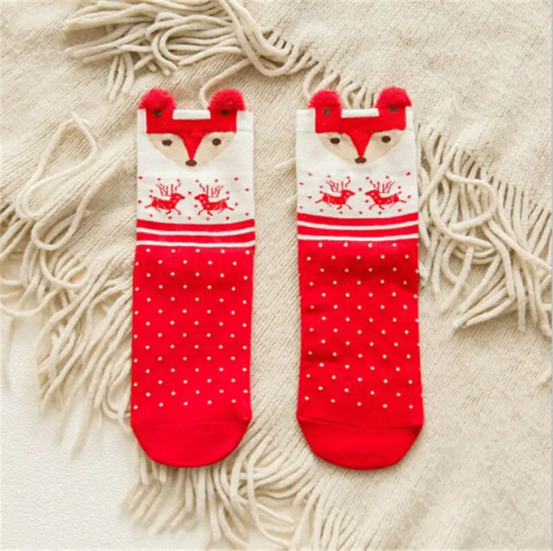 1 пара хлопковых зимне-осенних рождественских носков для маленьких девочек и мальчиков Детские Полосатые Махровые Носки с рисунком снежинки, лося, Санта-Клауса, рождественского медведя