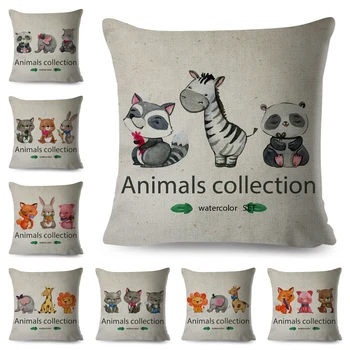

Elephant Family Animal Cojines Pillowcase Decor Cute Cartoon Rabbit Cat Fox Linen Pillow Case for Sofa Car Home Cushion Cover