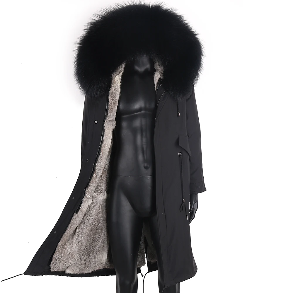 

Winter Jacket Men X Long Coat Parkas 7XL Real Rabbit Fur Liner Natural Raccoon Collar Thick Warm Outerwear Streetwear