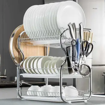 

Multi-functional Dish Rack Water Draining Dish Rack Double Layer Kitchen Shelves Drip Dish Rack Dish Rack Knife and Fork Rack