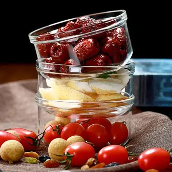

2Pcs High-Boron Glass Storage Bowl Fruit Rice Food Bowl Storage Container for Kitchen Home Microwave Tray Bowl