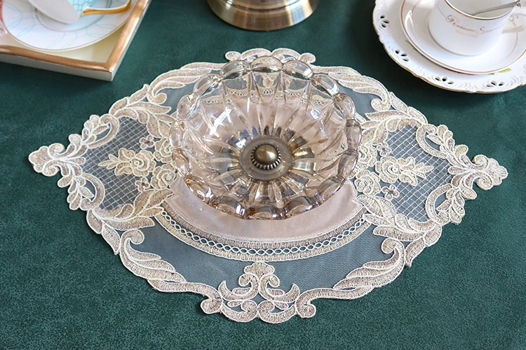 Hf978d4ba2f914ae99ab1036375345ccfd Oval 28x42cm European Luxury Lace Embroidered Restaurant Velvet Placemat Small Balcony Coffee Cup Table Mat Vase Pad Coaster Mallzona