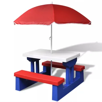 

VidaXL Kids Picnic Table With Umbrella 100% Polyamide Perfect For Your Active Kids Picnic Or Outdoor Games