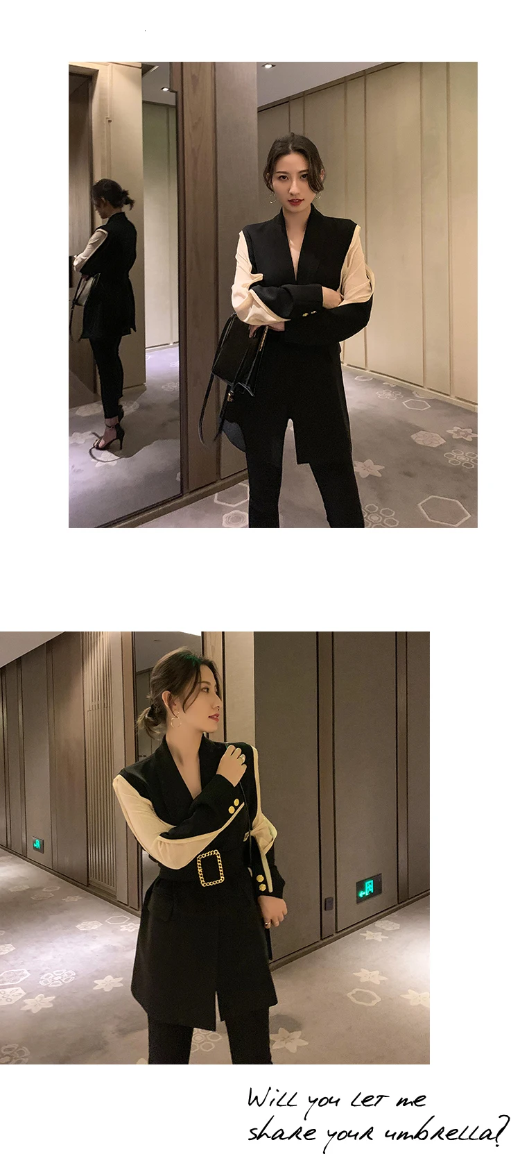 [EWQ] осенний сексуальный v-образный Длинный блейзер Женский Повседневный офисный OL элегантный цветной блочный костюм куртка с поясом 16N-a160