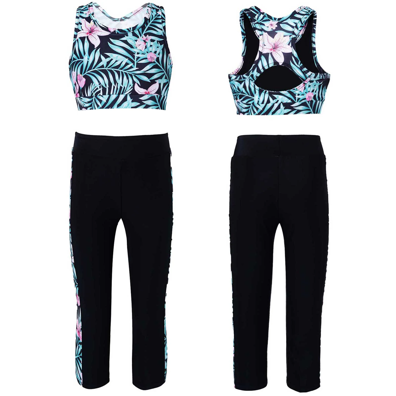 

Детская гимнастическая и танцевальная одежда для девочек, спортивная одежда, танцевальные майки для балетных классов, укороченный топ с леггинсами, штаны для тренировок, йоги, бега