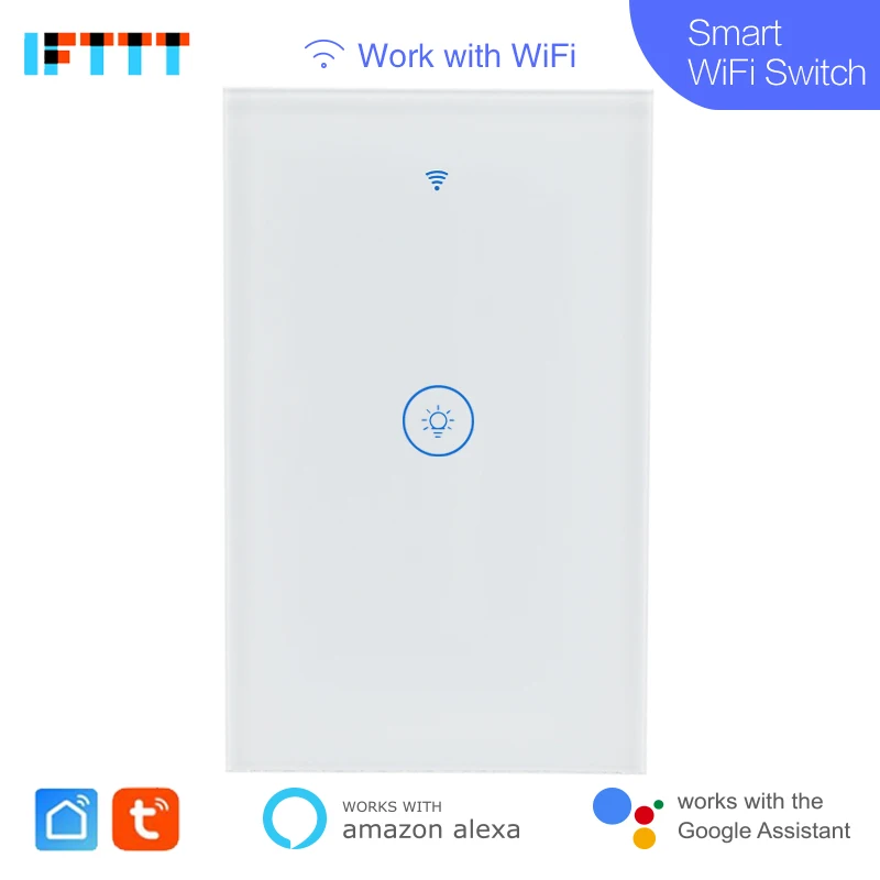 

50pcs Wifi Smart Wall Light Switch Touch Panel US Standard 1 Gang Smart Home Works With Alexa Google Home IFTTT TUYA SMART LIFE