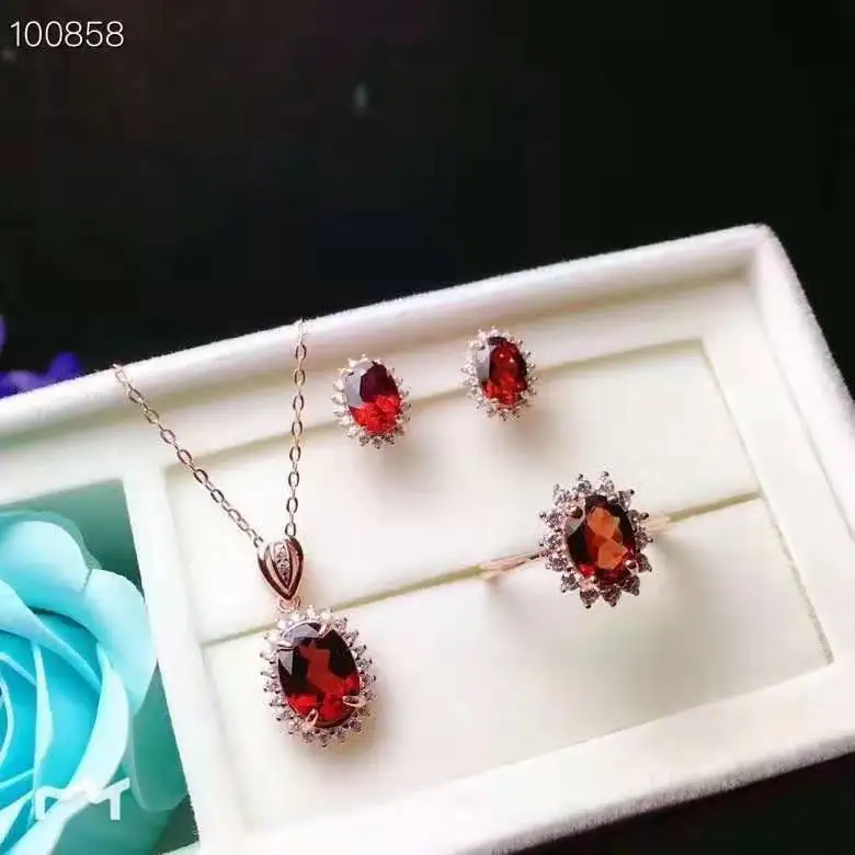 Ювелирный набор, натуральный гранат, серьги, кольцо, кулон, наборы, Женские Ювелирные изделия