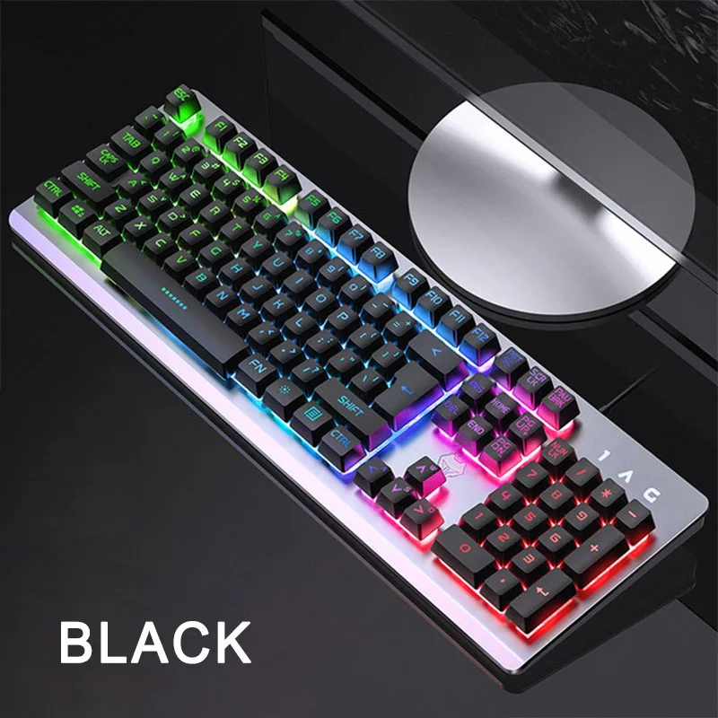 Игровая клавиатура, проводные механические клавиатуры, RGB подсветка, USB 104, колпачки для компьютерных игр, эргономичные клавиатуры для ПК, ноутбука - Цвет: Black