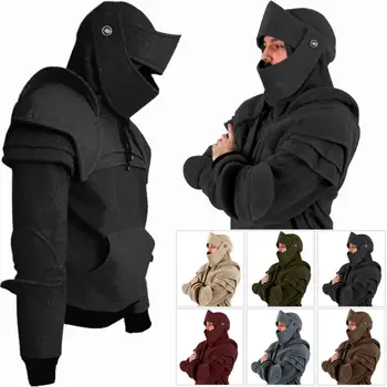 

Warm Knight Hooded Elbow Drawstring Mask Cover Solid Color Sweater COS