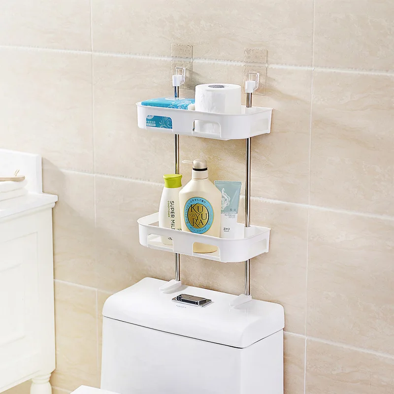 

Creative and Convenient Multi-functional Multi-layer Toilet Rack Non-marking Adhesive Plastic Finishing Rack Toilet Storage Rack