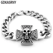Браслет из нержавеющей стали, мужские шармы в виде черепа, модные панк ювелирные изделия, подарок, браслеты-манжеты, Metropolitan Bijoux Homme