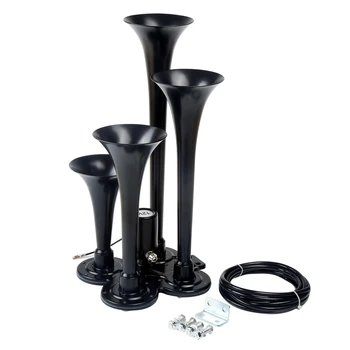 

12V DC Super Loud 4/Four Trumpet Air Horn with Electric Solenoid, Loud 150db (Black)