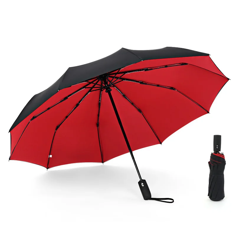 

Three Folding Portable Strong Windproof Automatic Umbrella Double Layer Black Plain umbrella Double Canopy Umbrella
