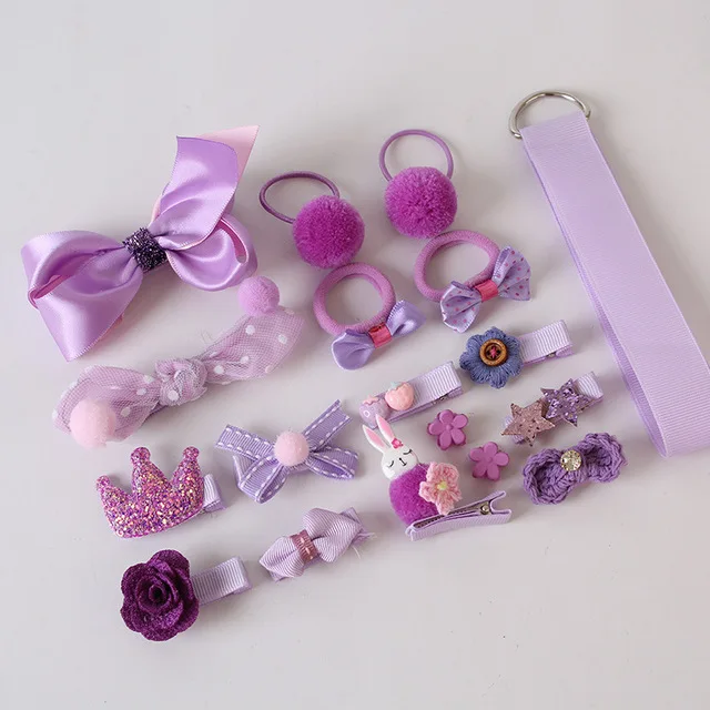 18/24 Pcs/Set Children Hair Clip Set Baby Head flower Fabric Bow Barrettes Hair clips Girl Elastic hair Headband Headdress Gift 18pcs--F