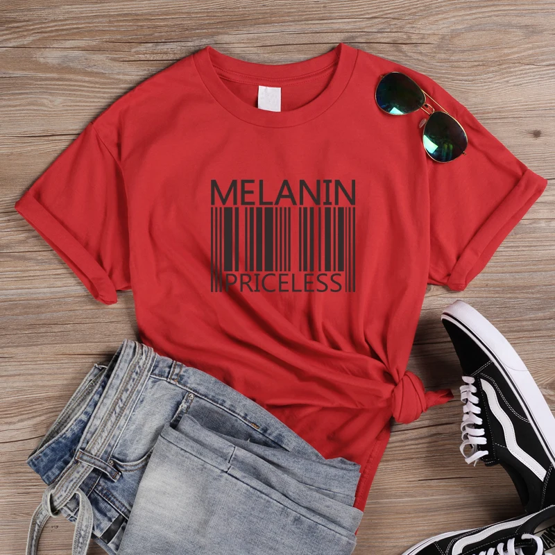 ONSEME меланин бесценные лозунг футболка Для женщин забавные штрих-кода Графические футболки Femme уличная черная культуры футболки Harajuku топы - Цвет: Red