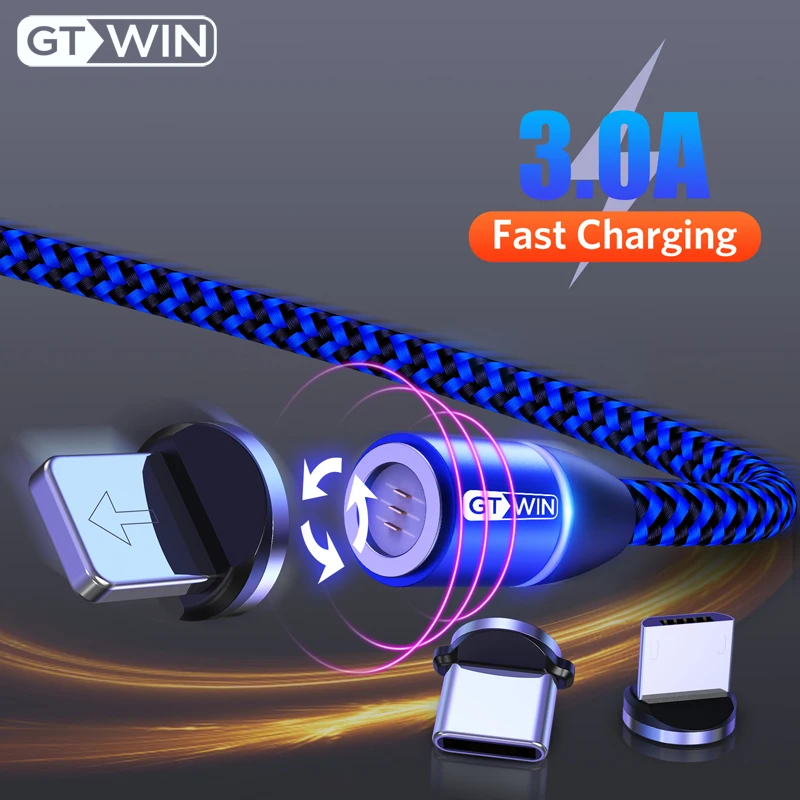 

GTWIN Magnetic USB Cable Fast Charging For iPhone XS MAX Magnet Mobile Phone Micro Data Wire For Huawei P30 Samsung Type C Plug