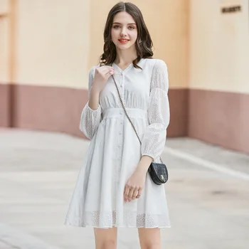 

High Quality Retro Elegant First Love Dress Spring Summer Korean Version V-neck Waist Waist Leisure Casual White Dress Women
