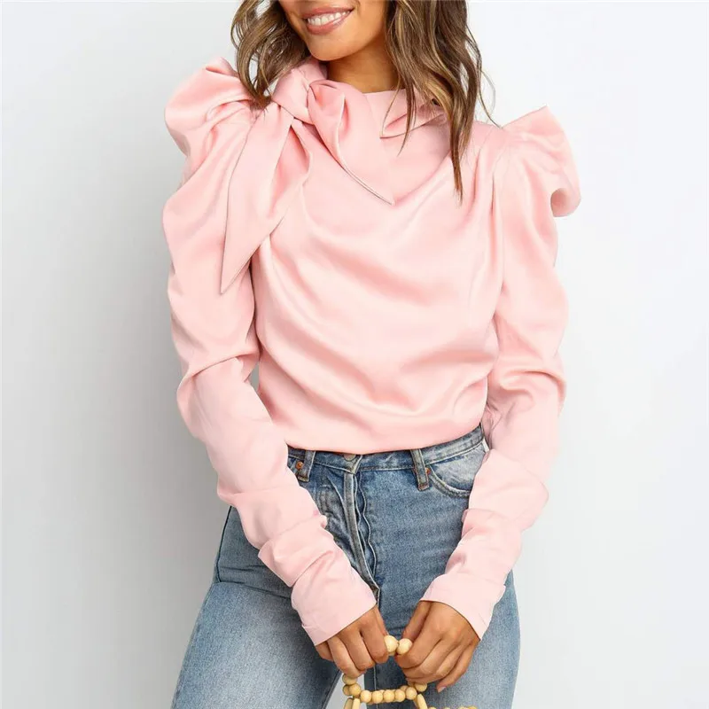 High Street Shirt Women Puff Sleeve O-Neck Loose Fashion Satin Cropped Tops Casual Women Blouse Work Shirts blusas mujer de moda High Street Shirt Women Puff Sleeve O-Neck Loose Fashion Satin Cropped Tops Casual Women Blouse Work Shirts blusas mujer de moda