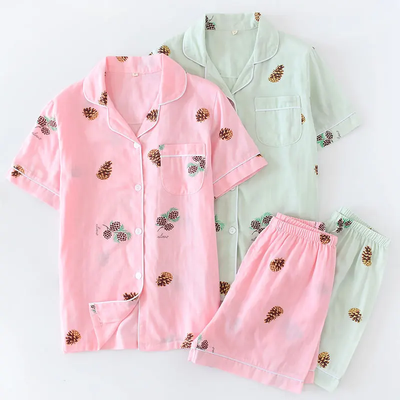 Pop Tij Zomer Bloemenprint Katoen Dunne Pyjama Sets Turn-Down Kraag Vrouwelijke Zakken Tops En Shorts Tweedelige nachtkleding Pop Tij Zomer Bloemenprint Katoen Dunne Pyjama Sets Turn-Down Kraag Vrouwelijke Zakken Tops En Shorts Tweedelige nachtkleding