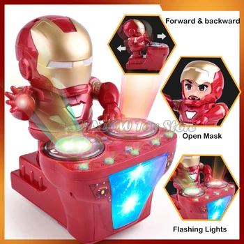

Hot! New DJ Dance Iron Man Play Disc with Flashlight Music Marvel Avengers Dancing Action Figure Electronic Toys for Children