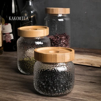 

Coffee container wooden lid high borosilicate food sealed glass jar kitchen miscellaneous grain storage bo