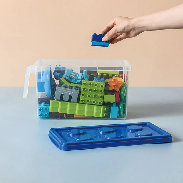 Boîte de rangement de blocs de construction pour enfants, avec poignée, organisateur de jouets, boîte de rangement domestique anti-poussière, conteneur de blocs empilable 6