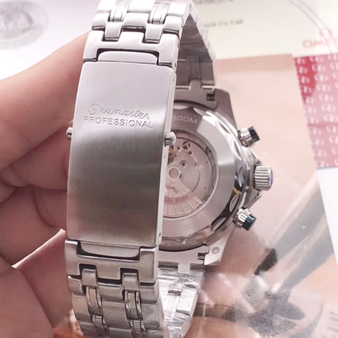 Роскошные брендовые Новые Мужские автоматические механические часы серебристо-синие часы James Bond 007 с керамическим ободком и сапфиром, часы AAA+ 44 мм