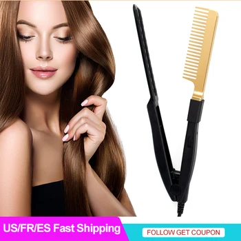 

Hair Straightener Electric Hot Comb Straightener Wet Dry Use Hair Flat Irons V Straightening Brush Hot Heating Comb For Women
