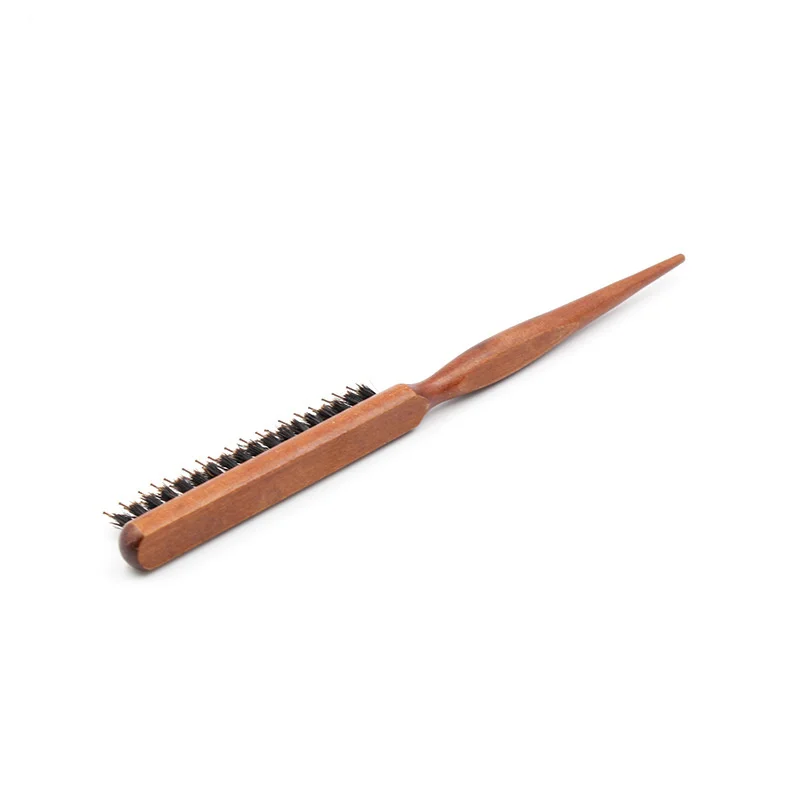 1Pcs High Quality Wood Handle Natural Boar Bristle Hair Brush Fluffy Comb Hairdressing Barber Hair Styling 2