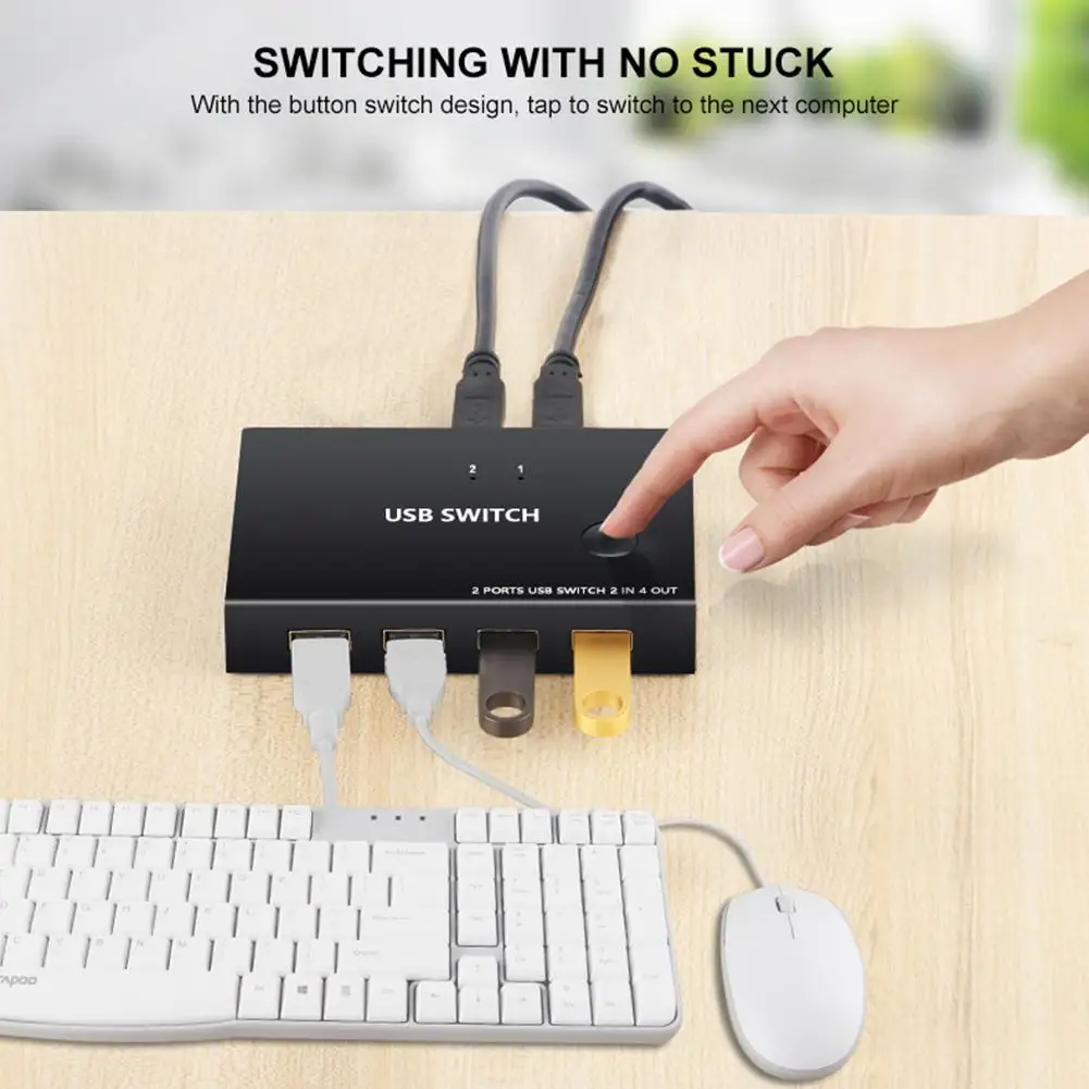Переключатель 2 в 4 Выход коммутатор 2 монитора Обмен USB принтер устройство обмена для различных USB устройств для клавиатуры мышь# B