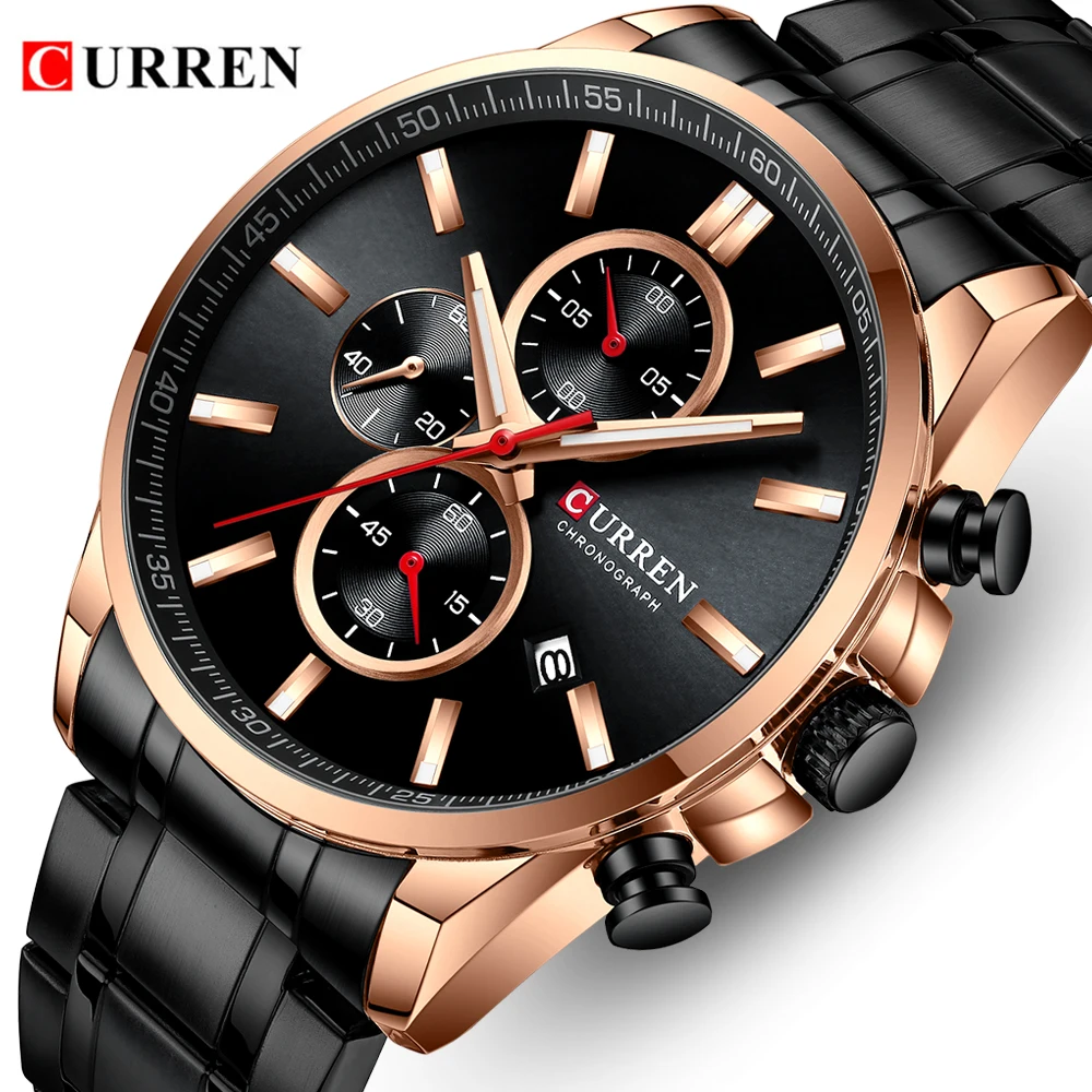 

CURREN Black Full Steel Strap Men's Quartz Watch Sport Man Watches Military Army Water Resist Men Male Clock Relogio Masculino