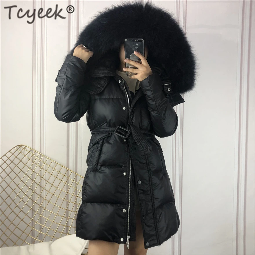 Tcyeek, зимнее пальто для женщин, 90% утиный пух, куртка для женщин, корейский, теплый, настоящий мех енота, с капюшоном, пуховик, парка, Doudoune Femme Hiver LW2010