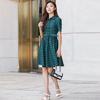 

Summer 2020 High Quality New Women'S Fashion Party Casual Sexy Elegant Chic Girls Lapel Vintage Plaid Shirt Dress