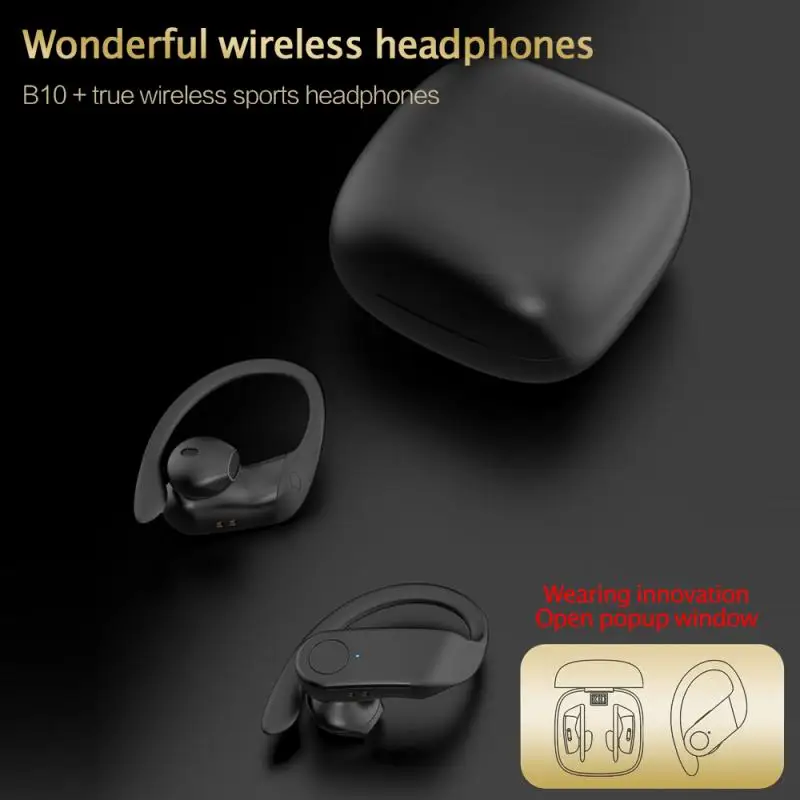 Беспроводные наушники B10 TWS с Bluetooth зарядкой Спортивная гарнитура ушным крючком