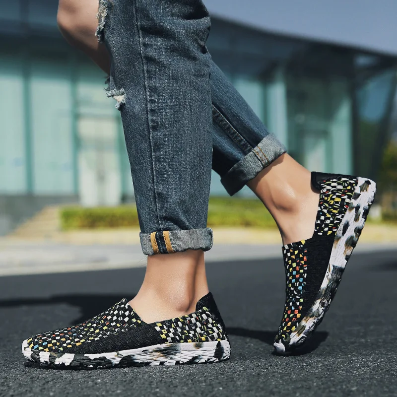 

Summer Old Beijing Cloth Shoes Woven Shoes MEN'S Shoes Mixed Colors Sports MEN'S SHOES Ultra-stretch Elastic Band Hand-knitted S