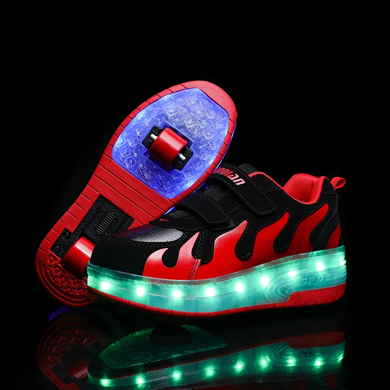 Красный Heelies USB зарядка светодиодный Красочные Дети Мода кроссовки с два колеса роликовые коньки обувь для мальчиков и девочек - Цвет: Красный