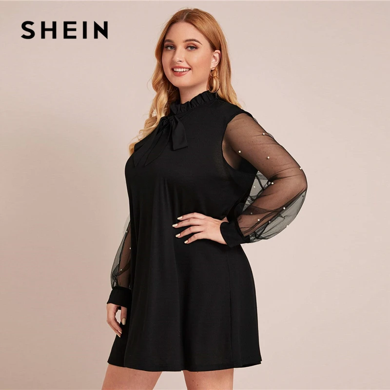 Женское Сетчатое платье туника SHEIN элегантное мини с оборками спереди и