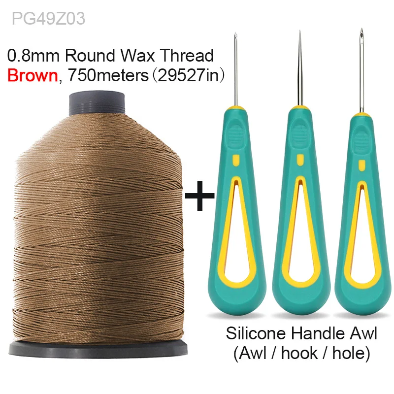 Brown Thread Awl 3 Набор инструментов для шитья, большие 0,8 мм круглые Вощеные нити и различные шило для кожаной обуви, обуви, сумок, прошивки, ремонта, проникающей подошвы - Цвет: Brown Thread Awl 3