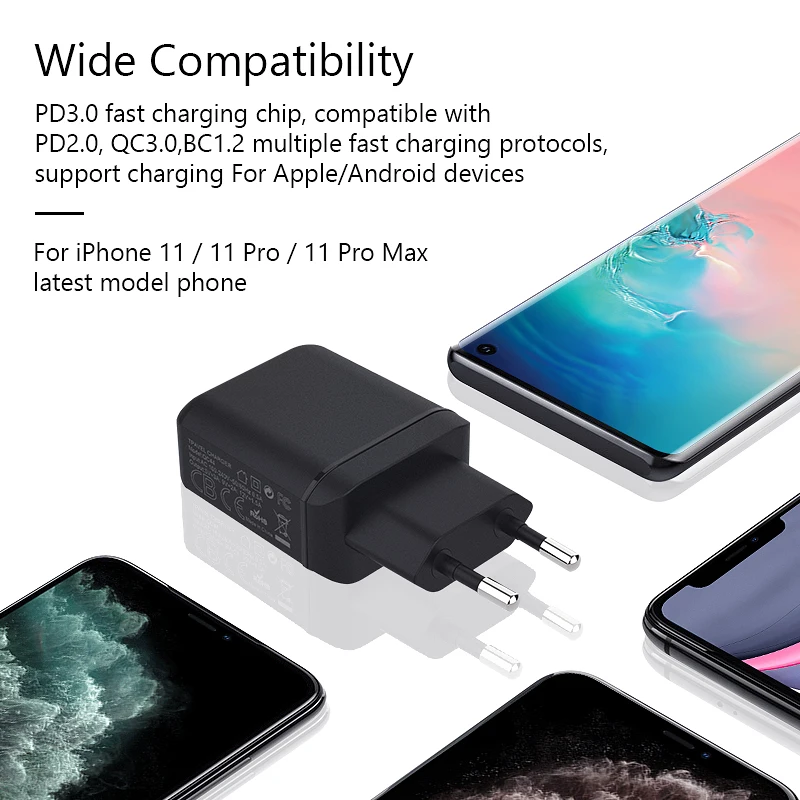 EKSPRAD PD зарядное устройство 18 Вт QC3.0 usb type C быстрое зарядное устройство для iPhone 11 11Pro X Xs 8 Xiaomi samsung Phone USB C PD зарядное устройство US/EU