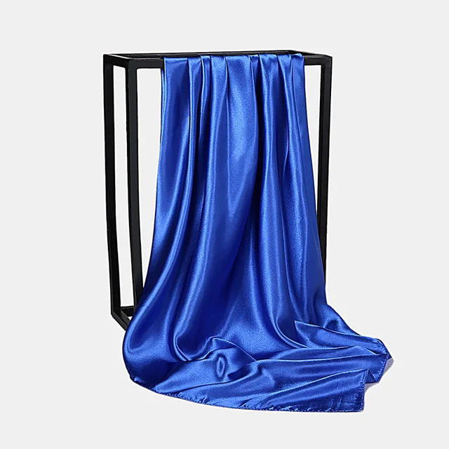Foulard Hijab en Satin de Couleur Unie pour Femme, Châle Carré de 90cm pour Cheveux