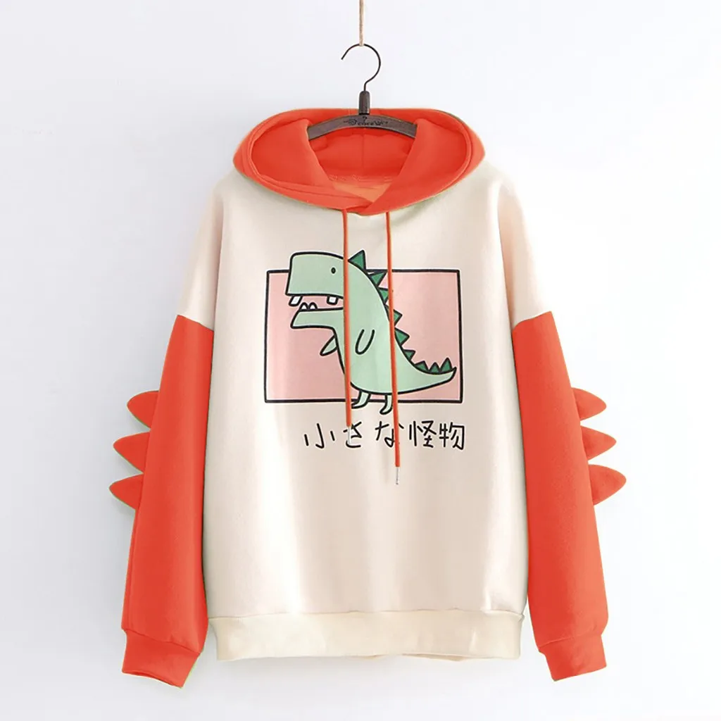 Jaycosin Fashion Autumn Casual Female Loose Cartoon Splice Dinosaur Hoodies Sweatshirt Long Sleeve Comfortable Pullover 1129#4