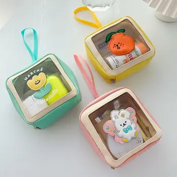 

Bentoy Korea Fashion Rabbit Orange Flower Cosmetic Cases Girls Transperant Cute Make up Bags Cute Home Storage Case Bag Pouch