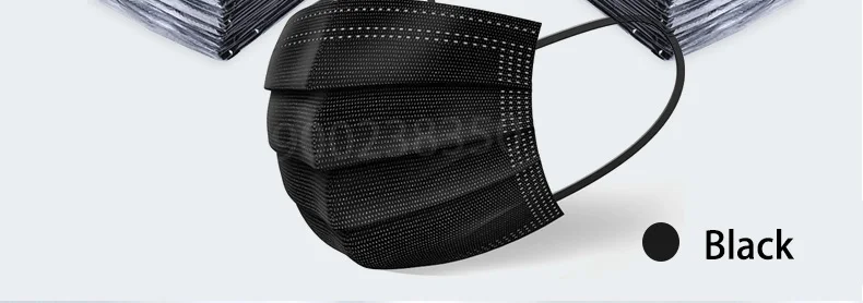 10/50/100/200/500 Stück Einwegmasken, separate Verpackung, schwarze Gesichtsmasken, unabhängige Verpackung, 3-lagige, sichere Schutzmaske – Detail 2